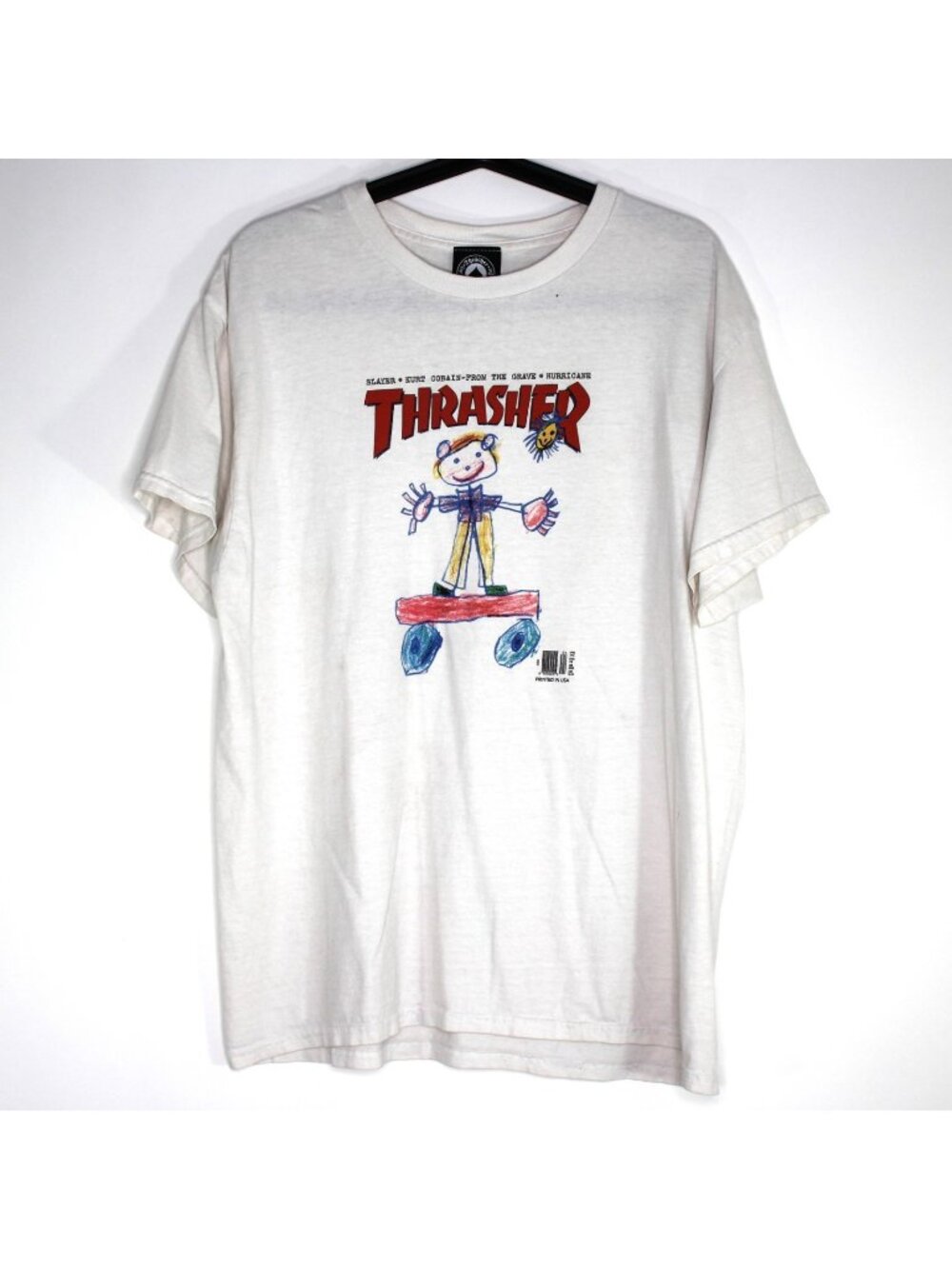 Thrasher Mens Large Magazine Kid Cover Kurt Cobain Spell Out Skate T-Shirt Q1113
